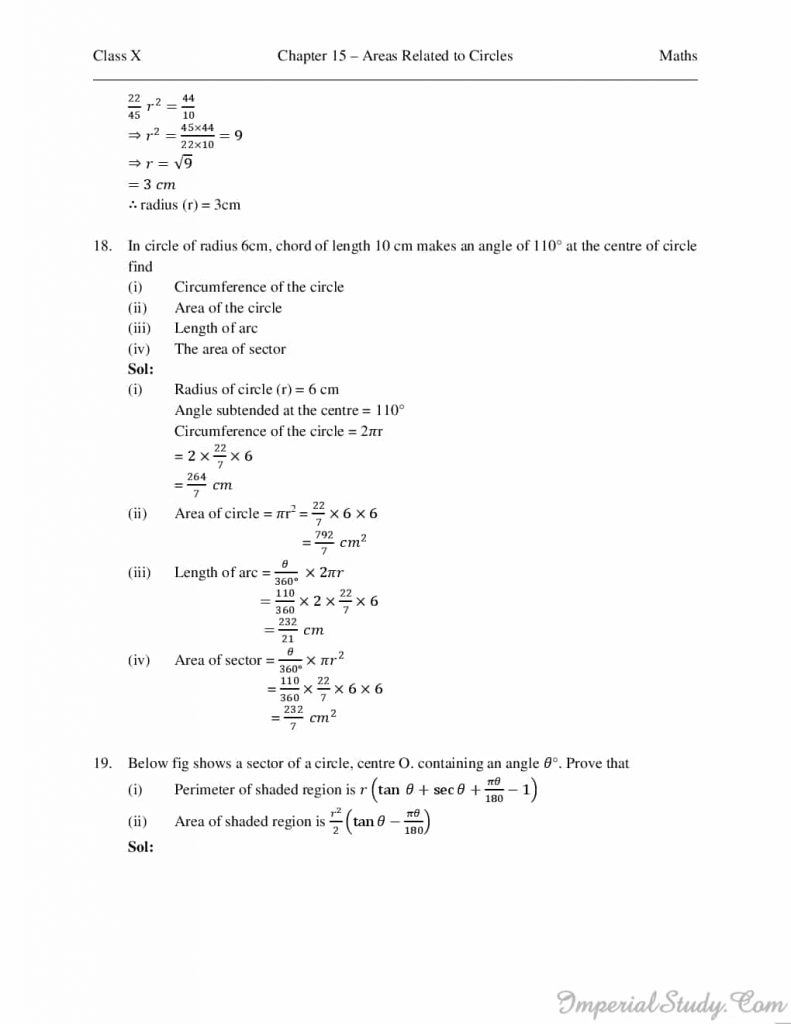 Areas Related to Circles Solutions for RD Sharma Class 10 Chapter 15