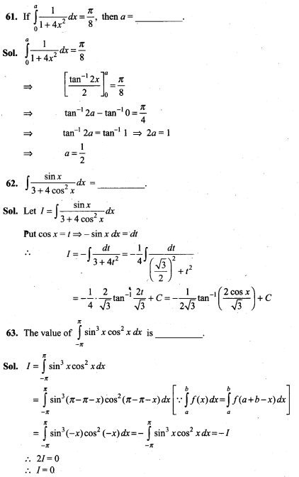 Integrals NCERT Exemplar Problems Solutions Class 12th