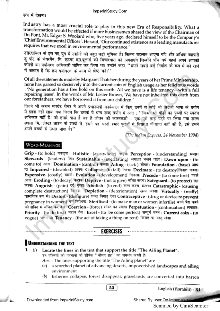 The Ailing Planet: The Green Movement’s Role Chapter in Hindi Class 11th Chapter 6