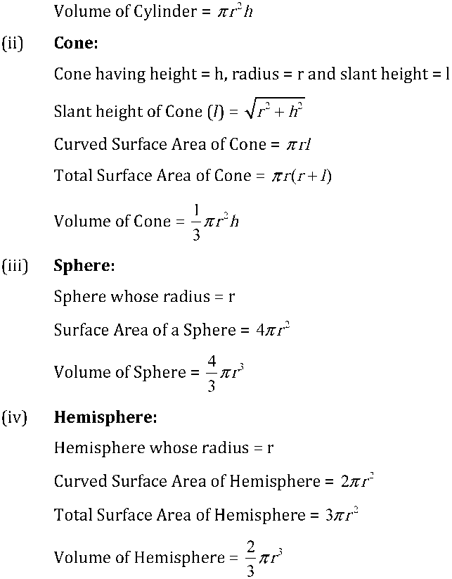 Chapter 13 Surface Areas and Volumes Notes for Class 9th Maths