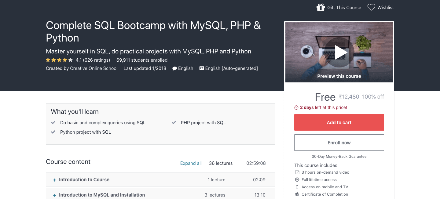 Complete SQL Bootcamp with MySQL, PHP & Python